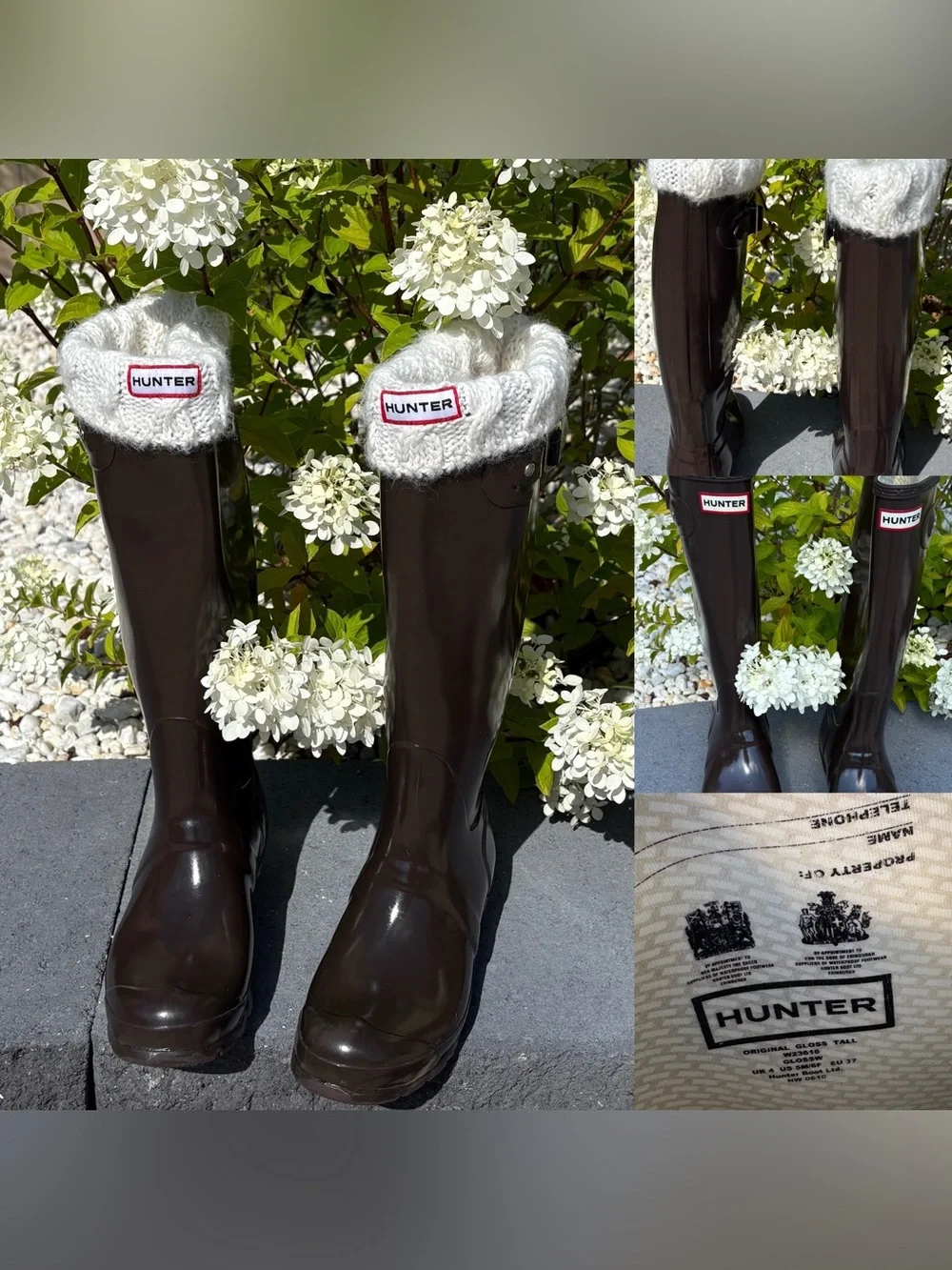 Hunter Gloss Knee-High Rain Boots with White Boot Socks